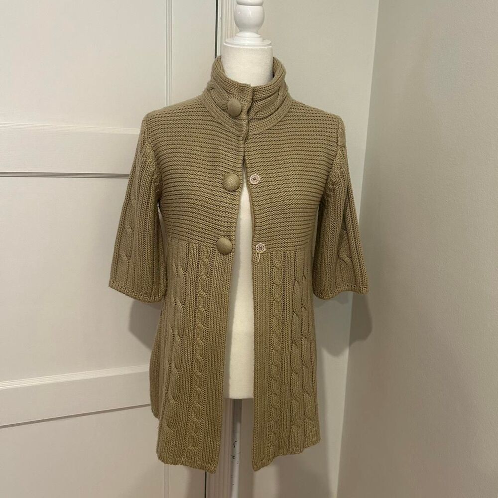 Cable knit short sleeve button up open cardigan